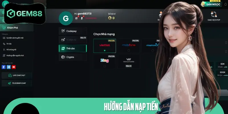 Các bước nạp tiền vào tài khoản GEM88 nhanh chóng và an toàn nhất